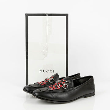 Gucci Black Leather Snake Embroidered Loafers 270 34992508