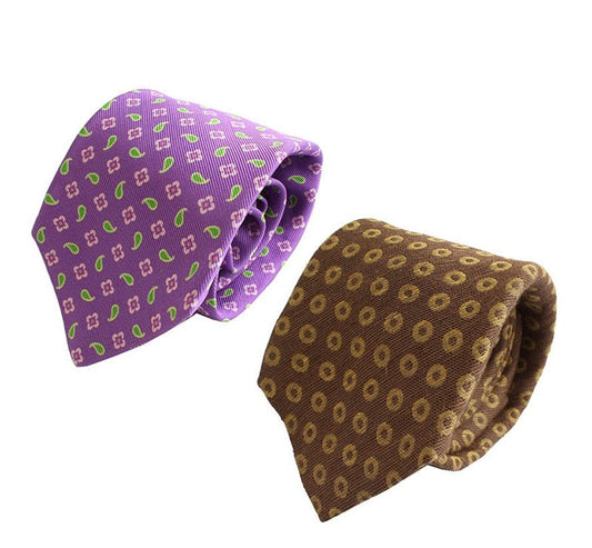 Kiton Light Purple Flower & Paisley + Khaki Dot Woven Tie Set 27858891