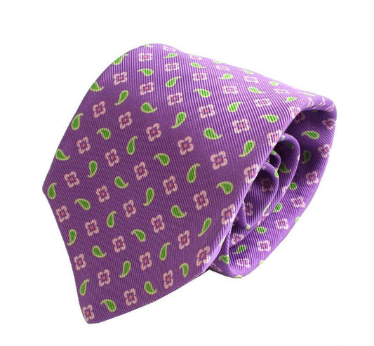 Kiton Light Purple Flower & Paisley + Khaki Dot Woven Tie Set 27858891