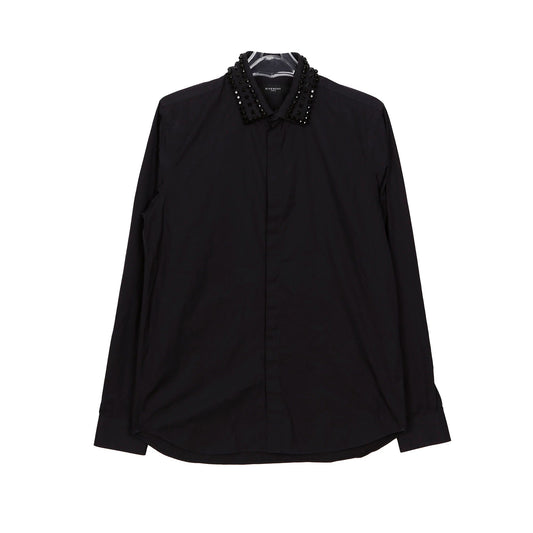 Givenchy Black Star Beaded Collar Hidden Button Shirt 39 46213942