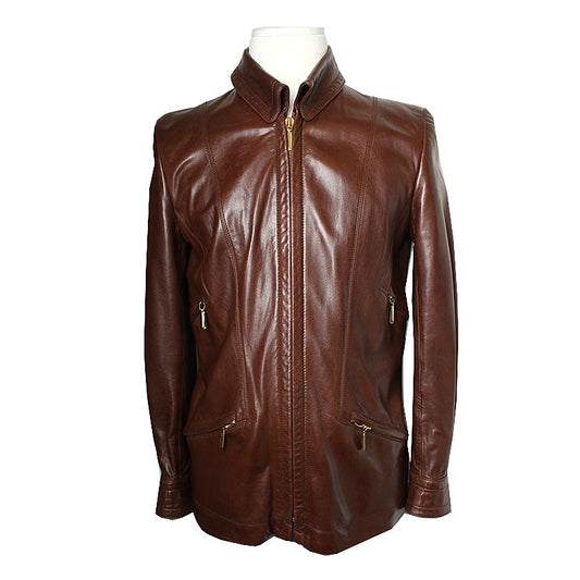 Escada Brown Lambskin Zip-Up Men's Jacket 95 46501933