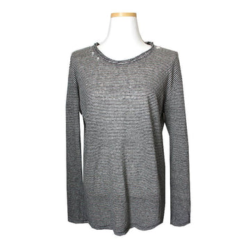 Iro Black White Stripe Distressed Men's Long Sleeve T-Shirt 100 48949509