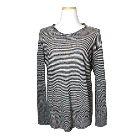 Iro Black White Stripe Distressed Men's Long Sleeve T-Shirt 100 48949509