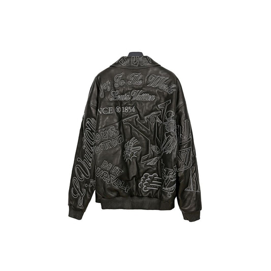 Louis Vuitton Embroidered Leather Bomber Jacket Black 56 60926529