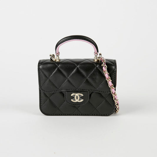 CHANEL ブラック ライラック ラムスキン チェーン フラップ コインウォレット クロスボディ AP2200 57269377