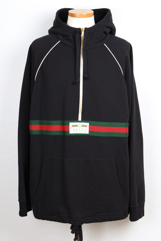 Gucci Web Detail Half-Zip Hoodie Black XL 64627200