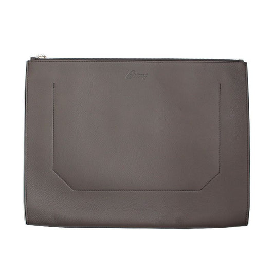 Brioni Taupe Leather Men's Clutch Bag 12345 67503932
