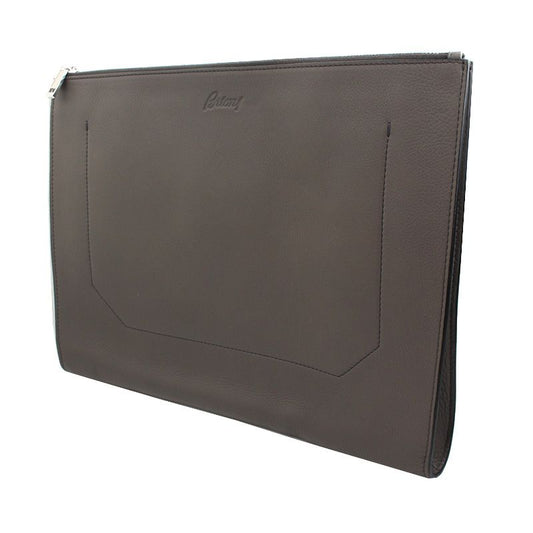 Brioni Taupe Leather Men's Clutch Bag 12345 67503932