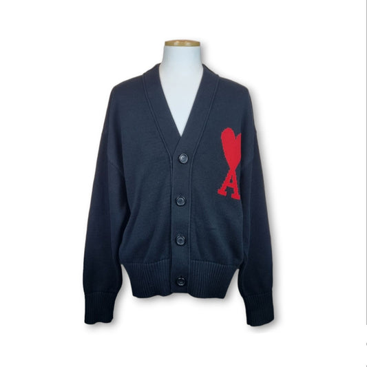 AMI Big Heart Logo Embroidered Cardigan E22UKC003.016 65320891