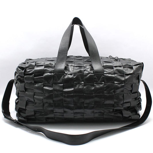 Bottega Veneta Black Intrecciatoทอเทปคาสเซ็ตกระเป๋าเดินทางDuffleกระเป๋าสะพาย 629073