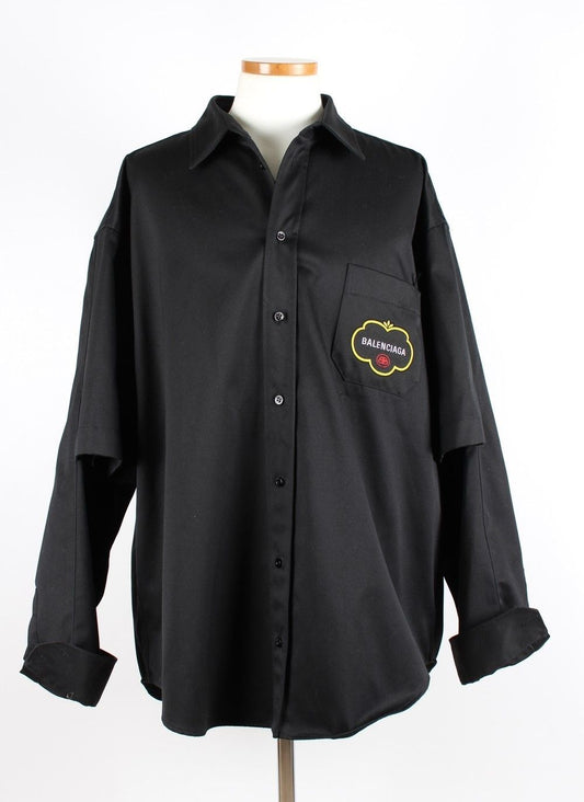 Balenciaga Logo Pocket Double Sleeve Work Shirt 38 71619966