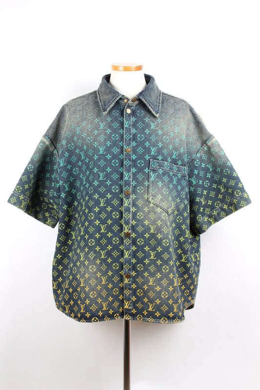Louis Vuitton Rainbow Monogram Short-Sleeved Denim Shirt XL 71708486
