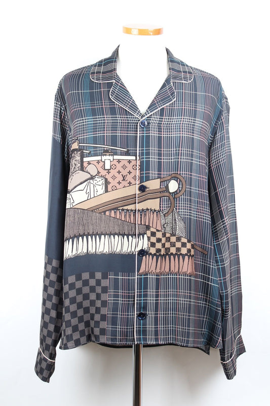Louis Vuitton Silk Limited Edition Pajama Shirt XL Navy 12345 71709859