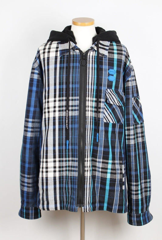 Off White Blue Check Hooded Jacket XL 12345 71806826