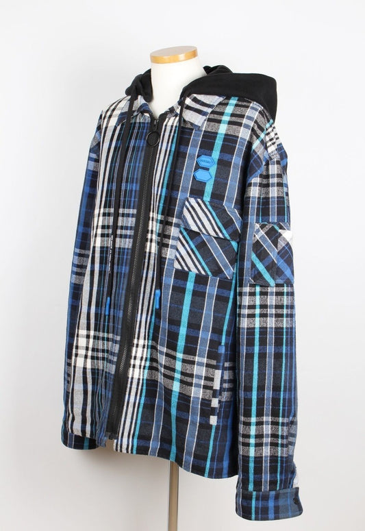 Off White Blue Check Hooded Jacket XL 12345 71806826