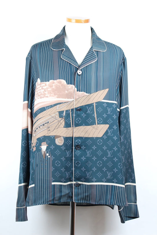 Louis Vuitton Silk Limited Edition Pajama Shirt XL Blue 71811749