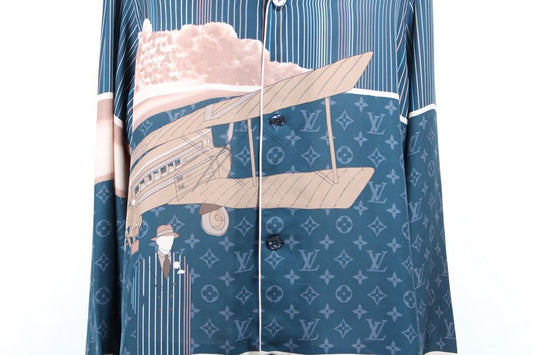 Louis Vuitton Silk Limited Edition Pajama Shirt XL Blue 71811749