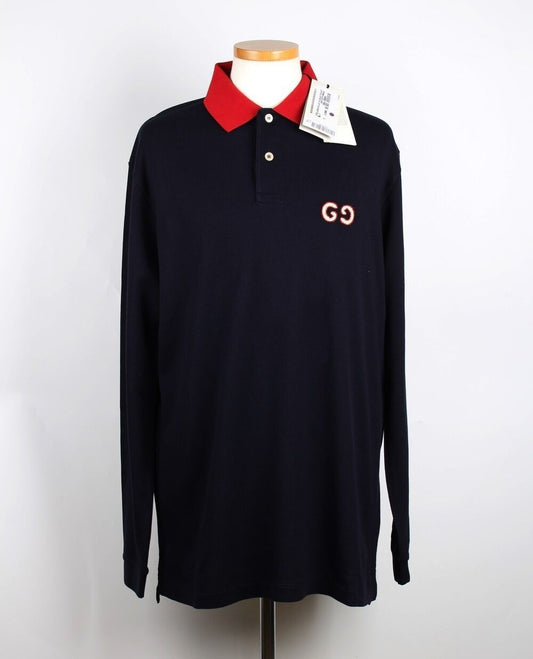 Gucci GG Logo Long Sleeve Polo Shirt M 71913508