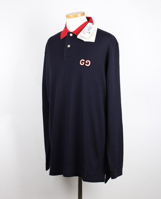 Gucci GG Logo Long Sleeve Polo Shirt M 71913508