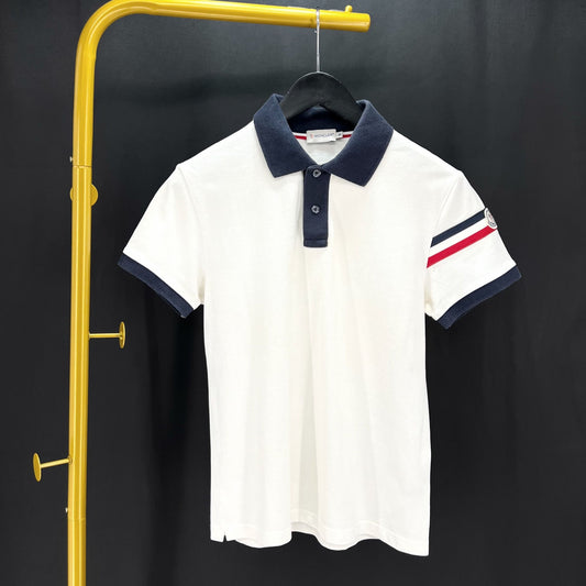 Moncler Three Stripe Short Sleeve Polo Shirt White 12345 77706987