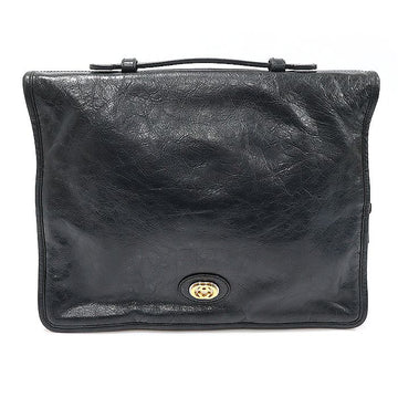 Gucci Black Soft Leather Two-Tone Interlocking G Portfolio Clutch Document Bag 575829 79626566