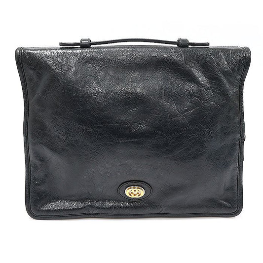 Gucci Black Soft Leather Two-Tone Interlocking G Portfolio Clutch Document Bag 575829 79626566