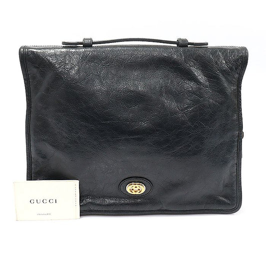 Gucci Black Soft Leather Two-Tone Interlocking G Portfolio Clutch Document Bag 575829 79626566