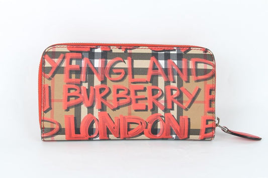 Burberry Graffiti Check Zip Long Wallet Red 12345 92714558
