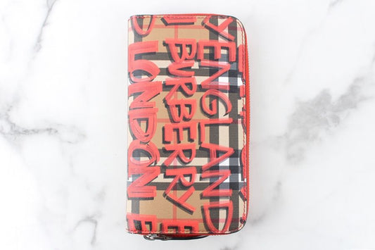 Burberry Graffiti Check Zip Long Wallet Red 12345 92714558
