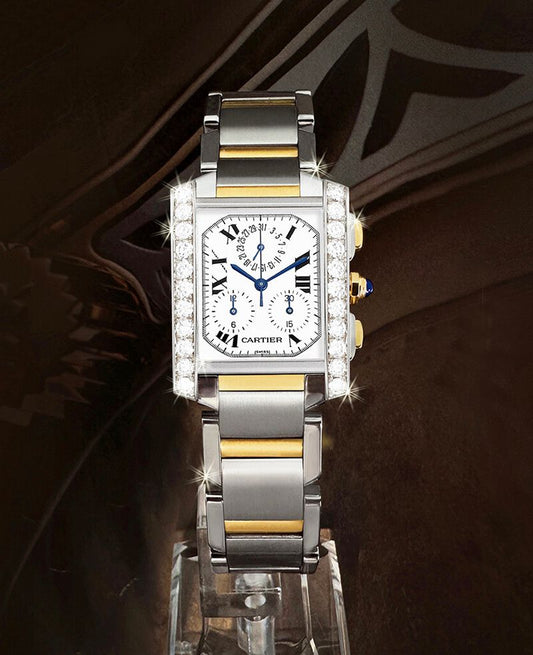 Cartier Tank Française Chronograph Diamond Men's Combo Watch 28x36mm 94103991