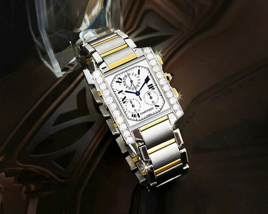 Cartier Tank Française Chronograph Diamond Men's Combo Watch 28x36mm 94103991