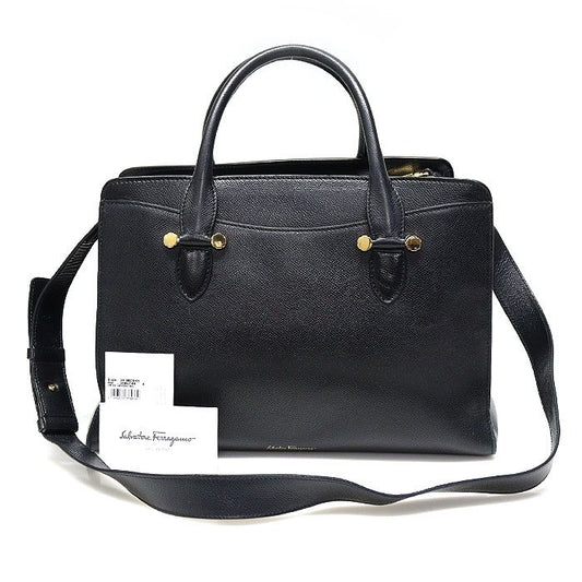 กระเป๋า Salvatore Ferragamo Black Pebble Calfskin Today ขนาดกลาง 2WAY 21G876