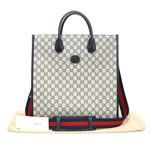 Gucci Beige Blue GG Supreme Canvas Interlocking G Medium Tote 2WAY 674155 96187353