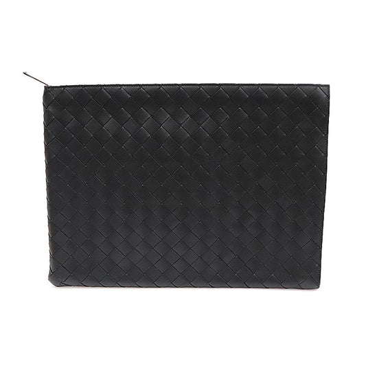 Bottega Veneta Black Intrecciato Half-Zip Document Pouch Clutch 607479 100293132