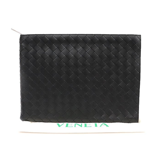 Bottega Veneta Black Intrecciato Half-Zip Document Pouch Clutch 607479 100293132