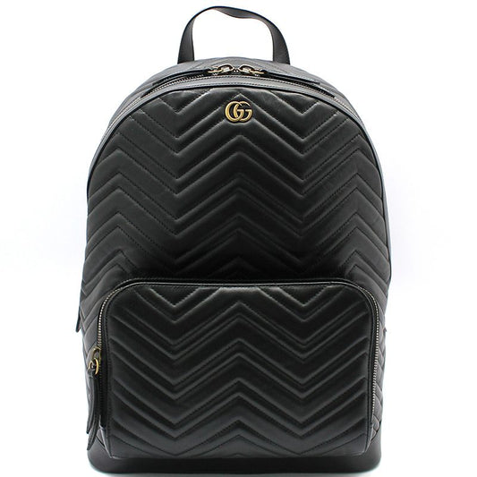 Gucci Black Matelassé Chevron Gold GG Marmont Backpack 523405 103645487
