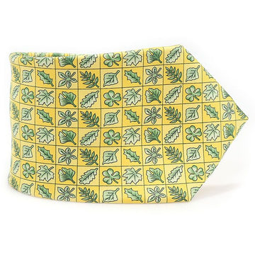 Hermes 100% Silk Yellow Leaf Pattern Tie 7724 OA 103868800
