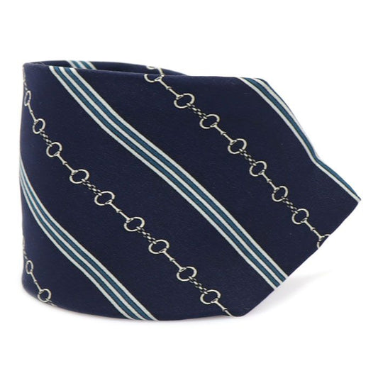 Celine 100% Silk Navy Stripe Pattern Tie CO87069CE 111016245