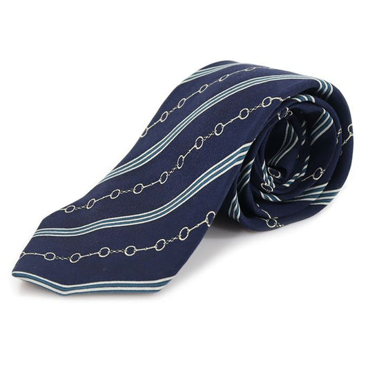 Celine 100% Silk Navy Stripe Pattern Tie CO87069CE 111016245
