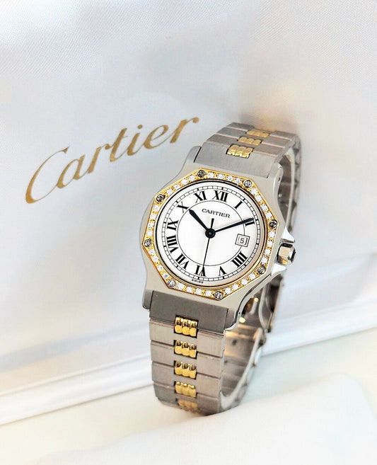 Cartier Santos Octagon Automatic Diamond Combi Steel Watch 29x30 mm 111129849