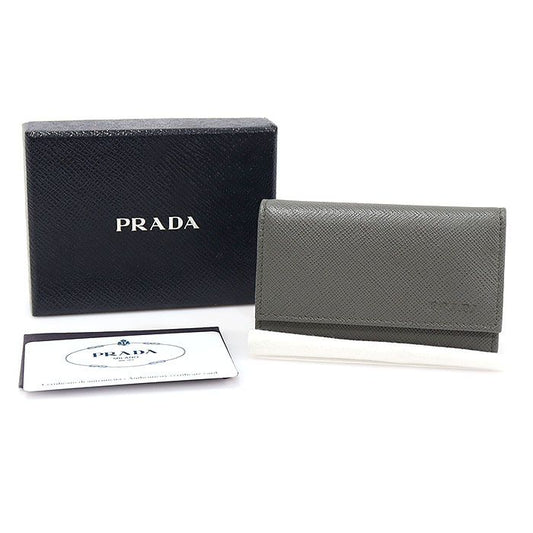 Prada Gray Saffiano Leather Silver-tone 6 Keyring Key Case 2PG222 112887420