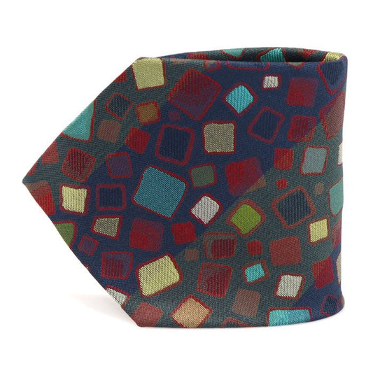 A Testoni 100% Silk Navy Khaki Square Multi Pattern Tie CO92584AT 112887791