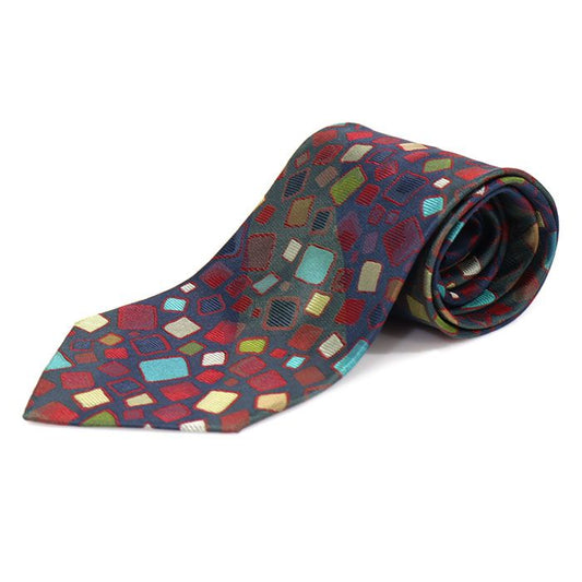 A Testoni 100% Silk Navy Khaki Square Multi Pattern Tie CO92584AT 112887791
