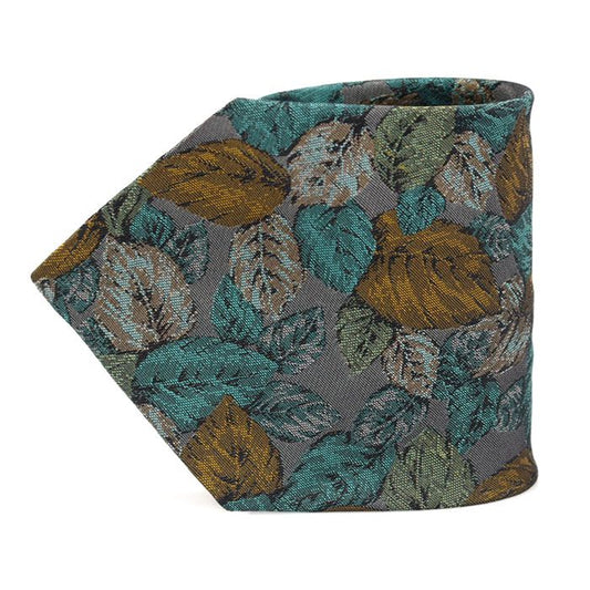 A Testoni 100% Silk Grey Leaf Pattern Tie CO51461AT 112887856