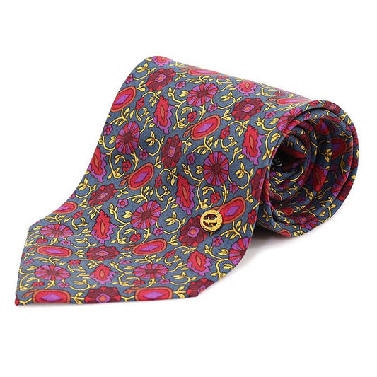 A Testoni 100% Silk Blue Grey Flower Pattern Tie CO32613AT 112888013