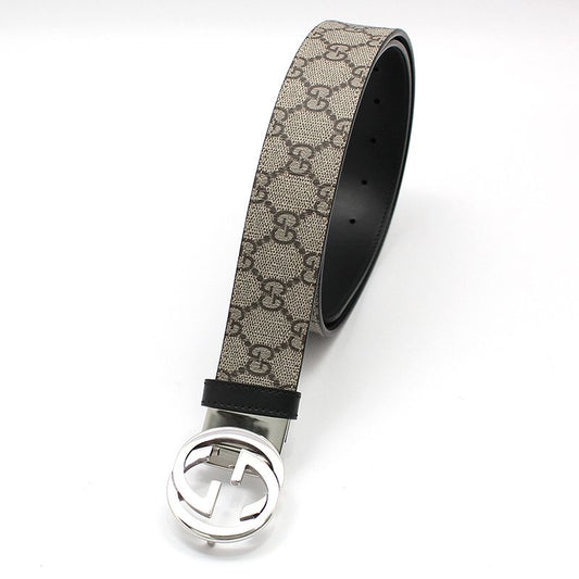 Gucci GG Supreme Silver Interlocking Buckle Reversible Belt 85 115088923