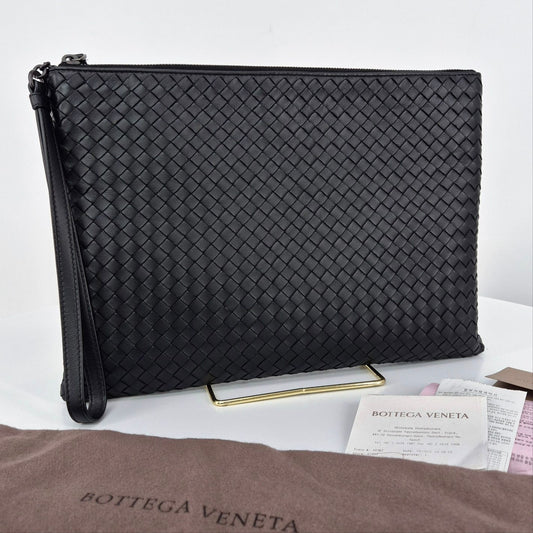Bottega Veneta Black Intrecciatto Clutch Bag - SKU: OS 115396353