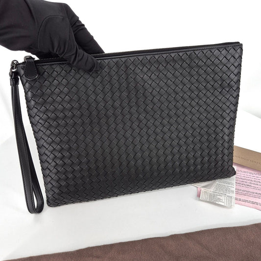 Bottega Veneta Black Intrecciatto Clutch Bag - SKU: OS 115396353