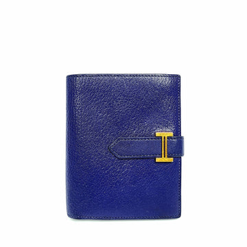 Hermes Chevre Veau Compact Wallet with Gold Hardware Navy 1561 120550652