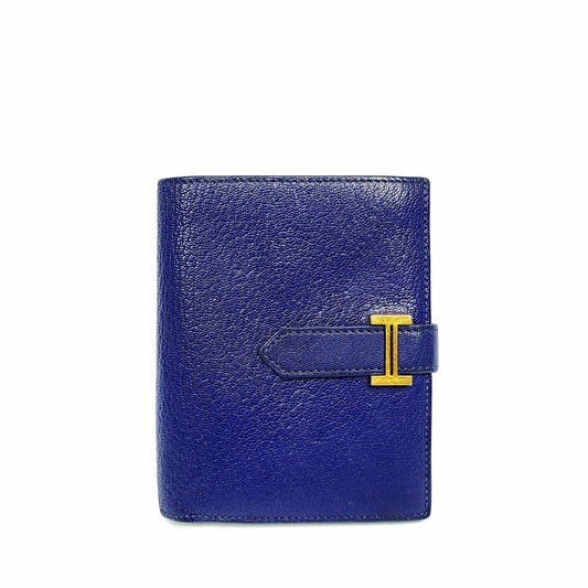 Hermes Chevre Veau Compact Wallet with Gold Hardware Navy 1561 120550652